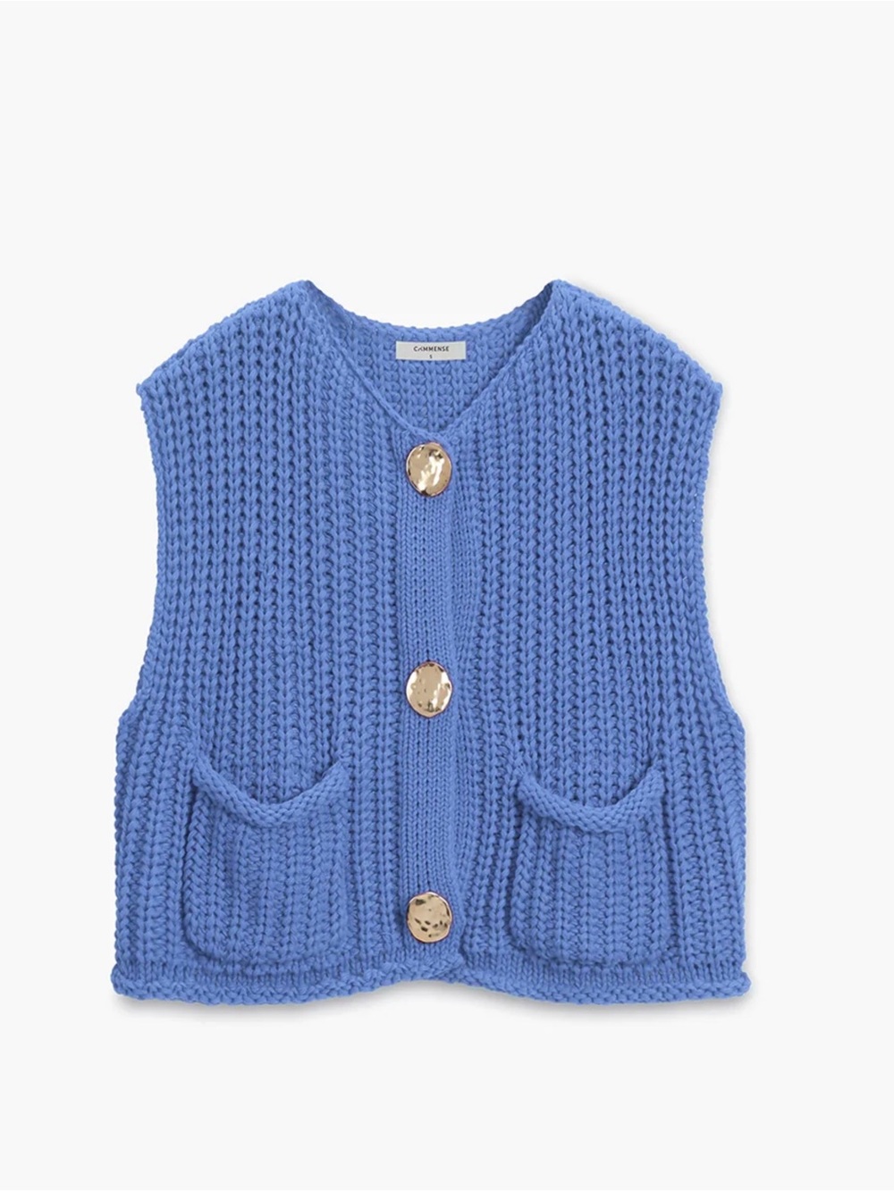 Commense Crochet Button-Front Sweater Vest - Blue - XL